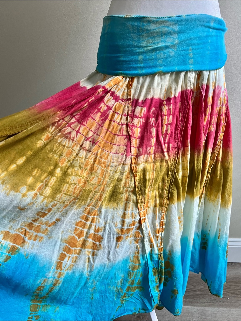 Hand Dyed 100% Cotton Boho Maxi Foldover Skirt Medium Baba